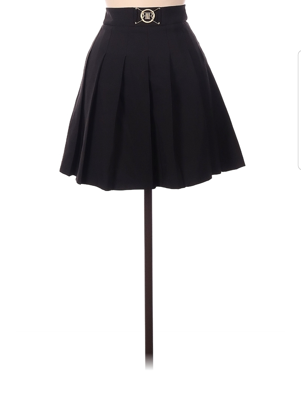 NEW River Island US 6 Black Pleated A-Line Skirt Buckle